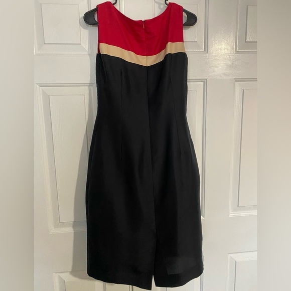 Talbots Black, Red, & Gold Color Block Midi Dress-size 10 - Picture 3 of 5
